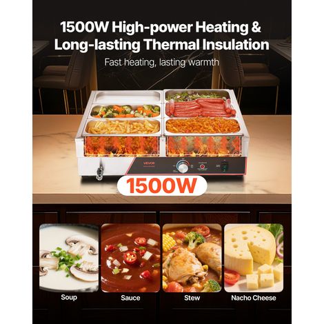 Chauffe-plat Électrique à Vapeur 1500 W, Buffet Chauffant en Inox, Bain-marie de Comptoir, avec 6 Bacs Gastros de 1/3 et Couvercle,… (1/5)