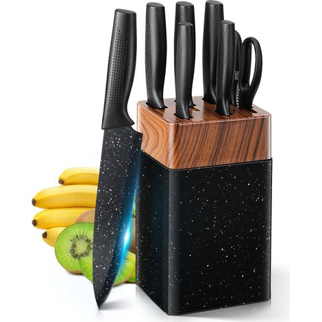 Set Couteau de Cuisine avec Bloc, 7 Pièces Couteaux Cuisine Noir (1/5)