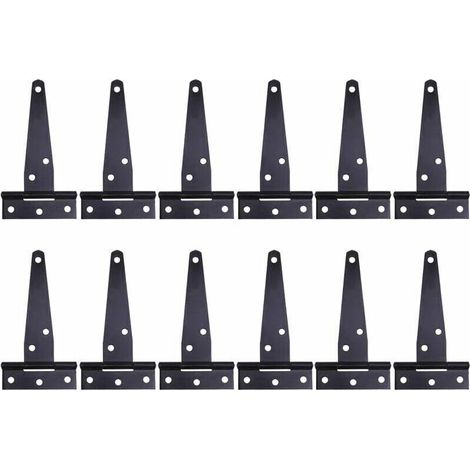 12 Stück 4-Zoll-T-Scharniere, schwarz lackiert. Robuste T-Scharniere. Türscharniere für Holztüren. Rostfreie Metall-Türscharniere mit Schrauben für Scheunentüren. 100 mm