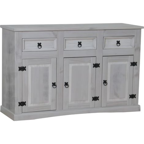 New Mexique Armoire, largeur 132 cm, hauteur 84 cm, avec 3 tiroirs et 3 portes, en gris.