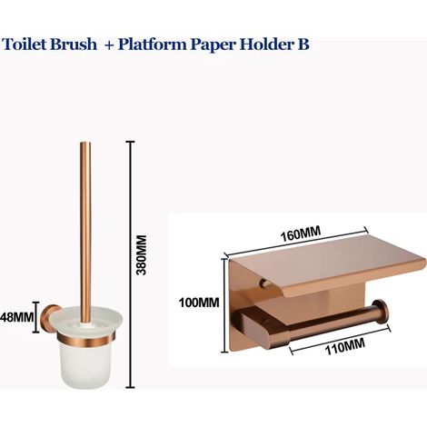 Ensemble de 2 pièces : Porte-serviettes, crochet à vêtements, porte-savon, brosse WC et distributeur de papier essuie-tout de haute qualité, finition or rose brossé. Accessoires de salle de bain. (1/5)