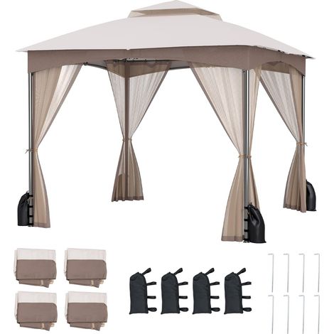 COSTWAY Gazebo da Giardino 3 x 3 m, Gazebo Impermeabile con Rete Mesh Staccabile e Terro Ventilato a Doppio Strato, Tenda Regolabile in Altezza per Feste, BBQ e Picnic (Kaki) (1/5)