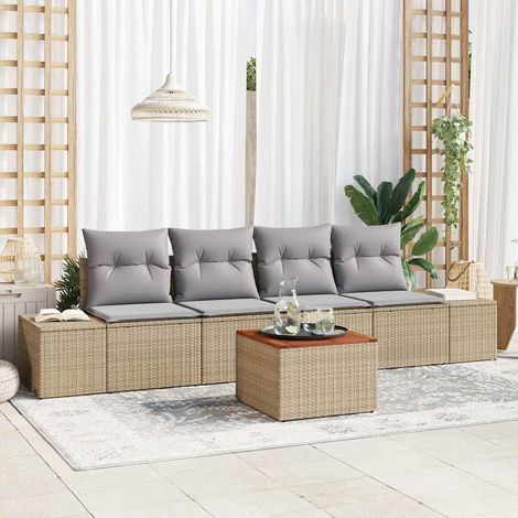 Gartensofa-set 5 pcs Beige und Hellgrau Poly-Rattan