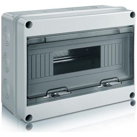 Coffret Electrique Etanche Exterieur, IP65 Boîtier de Distribution en Saillie 12 Modules avec Terminaux, ABS de Surface en Plastique pour une Utilisation à l'extérieur (12 MODULE)-Chrom (1/5)