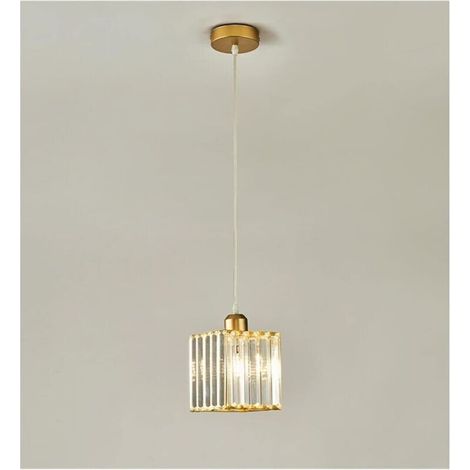 Mini Lustre En Cristal Chrome Pendentif Encastré Plafonnier Moderne Pendentif Salle À Manger Chambre Cuisine Île Placard Couloir, E27, Tête Simple Or Carré, Lumière Chaude (1/5)