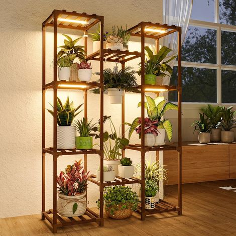 Support Plantes avec Lampe LED, Étagère de Culture 8 Niveaux en Bois, Meuble de Jardinage Intérieur Moderne pour Salon et Balcon (1/5)