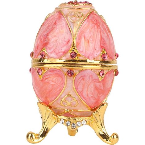 Coffret bijou vintage style Fabergé, œuf peint à la main avec charnière, orné d'émail et de diamants scintillants, ensemble œuf décoratif (1/5)