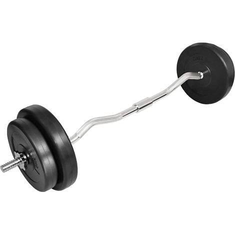 Hantelset mit Curlstange und Hantelscheiben 30 kg