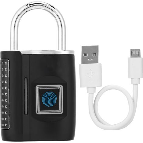 Cadenas à empreinte digitale sans fil Cylindre de sécurité TSA en alliage de zinc noir rechargeable USB pour valise et sac à dos (1/5)