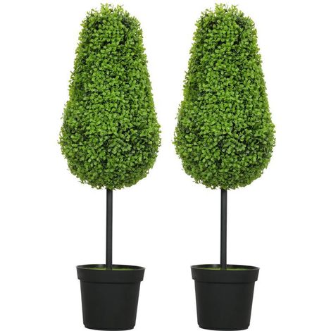 Deux pots artificiels en buis, 90 cm en forme de larme, en plastique, pour plantes en pot, décoration moderne. Ce produi (1/5)