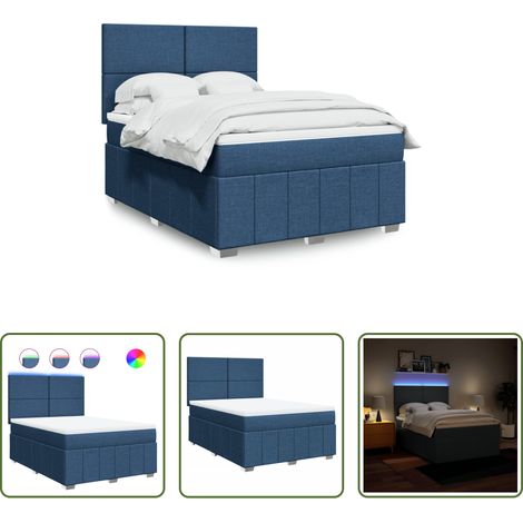 vidaXL LED-Beleuchtung - Boxspringbett mit Matratze Blau 140x200 cm Stoff (1/5)