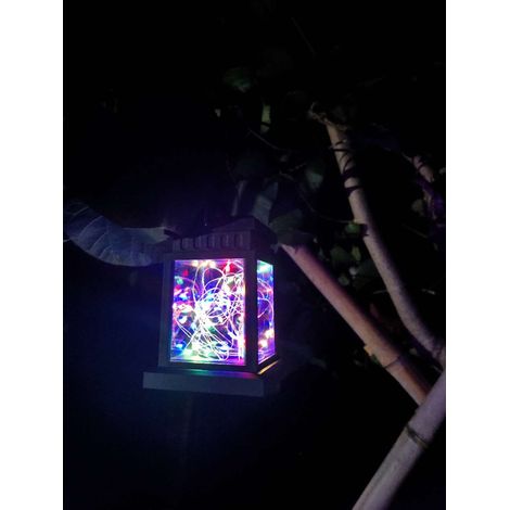 Lámparas solares decorativas con forma de estrella, pequeñas lámparas de palacio, impermeables, para patio, balcón o jardín (lámpara de palacio hecha de alambre de cobre, cuatro colores, 30 cuentas, l (1/5)