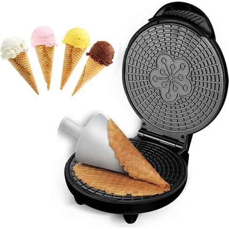 appareil à croque monsieur électrique gaufrier conique, machine à cornet de crème glacée, des nems revêtement antiadhésif, chauffa (1/4)