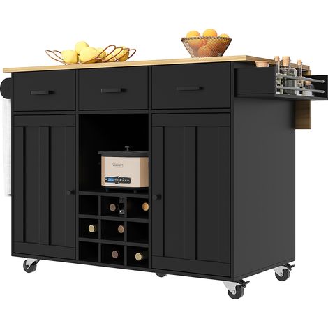 Carrello da Cucina Pieghevole 104x39,5x91,5 cm, Ripiani Regolabili Ruote Bloccabili, MDF Nero, per Cucina (1/5)