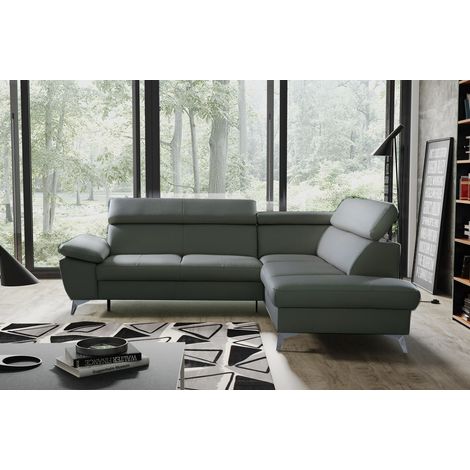 Canapé d'angle convertible en cuir italien de luxe 5 places WARREN II, avec coffre, gris foncé, angle droit (1/4)
