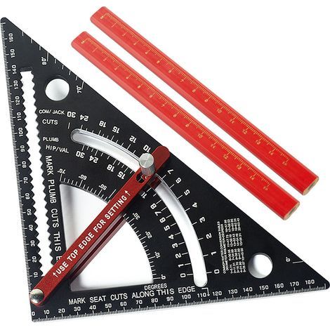 Verstellbares Kombinationsdreieck, 7-Zoll-Zimmermannswinkel, 80°-Winkel, Sparrenlehre mit 2 metrischen Bleistiften (1/5)