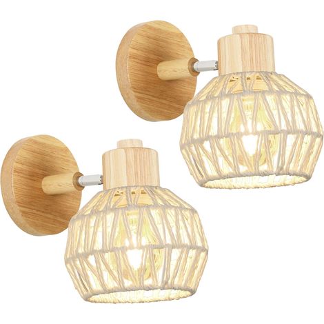 2 Pack Applique Murale Intérieure Bois, E27 Vintage Lampe Murale (1/5)