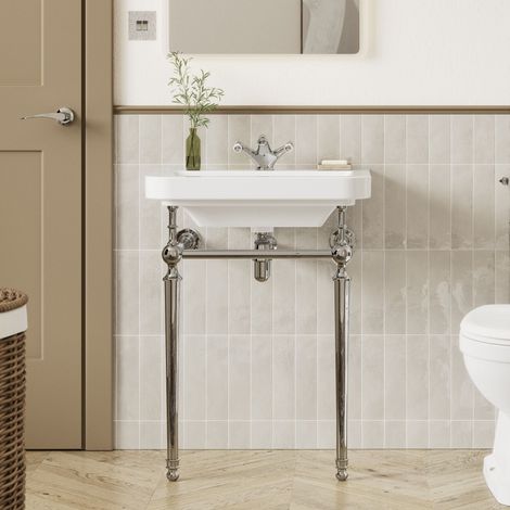 Signature Saga Basin with Chrome Washstand 610mm Wide - 1 Tap Hole (1/5)