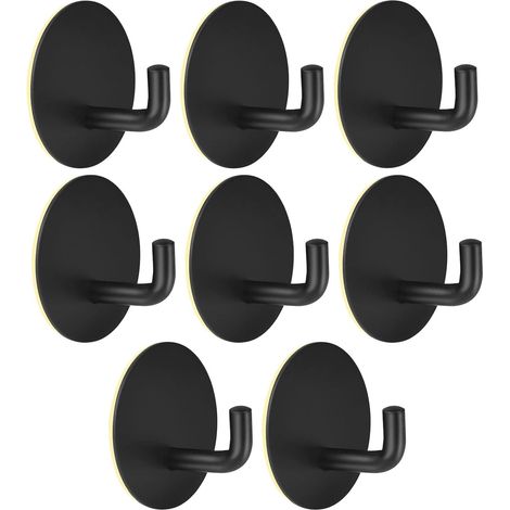 MINKUROW Set Di 8 Ganci, Autoadesivi, Ganci Per Asciugamani In Acciaio Inox, Ganci Da Parete, Nero, Ideale Per Bagno, Toilette, Cucina, Ufficio, Senza Foratura (1/5)