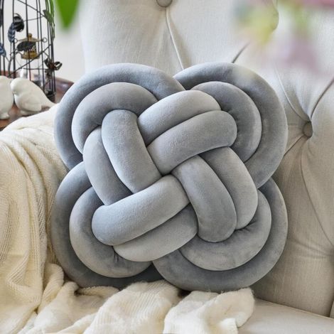 Coussin décoratif en velours pour canapé-lit, coussin de sol carré noué de 30,5 cm (30,5 cm, gris clair) (1/5)