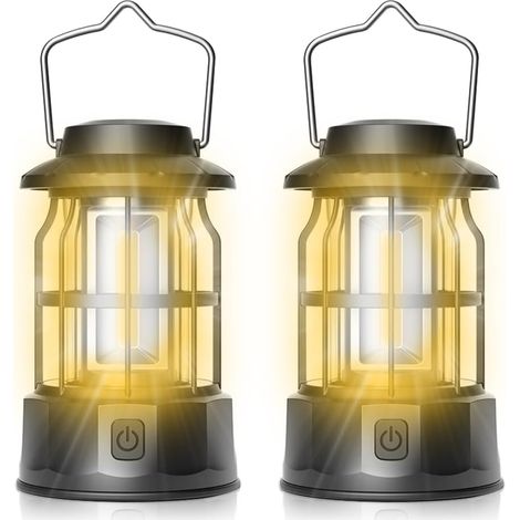 Linterna de camping LED, 2 lámparas de camping portátiles, brillo ajustable, resistente al agua, ideal para vivac, pesca, senderismo y como luz de emergencia.