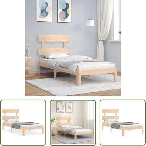 The Living Store Cadre de lit sans matelas 90x200 cm bois de pin massif - Cadre De Lit - Lit Simple - Lit En Bois - Lit Design - Meubles Chambre (1/5)