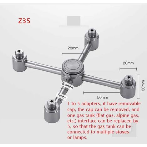 Adaptateur 1 vers 2/3/4 en alliage d'aluminium pour conversion de gaz butane, idéal pour le camping, la randonnée et les réchauds de cuisine portables. (1/5)