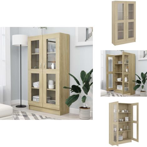 Armoire à vitrine Chêne sonoma 82,5x30,5x150 cm Bois ingénierie - Bibliothèque - Meuble TV - Rangement Intérieur - Armoire Vitrée - Commode (1/5)