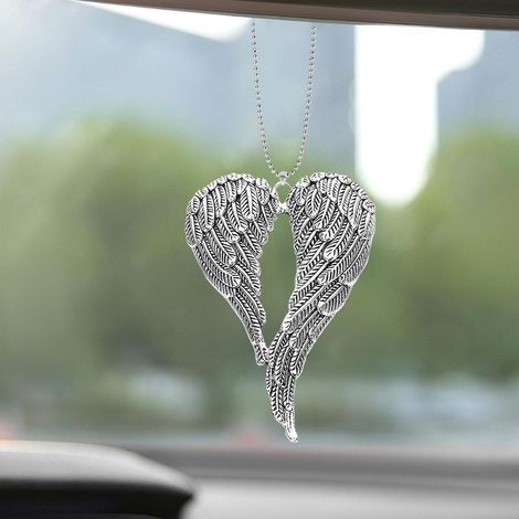 Rückspiegel Anhänger Engelsflügel Silber, Auto Deko Innenraum, Schutzengel Ornament (1/5)
