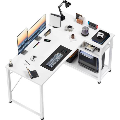 Bureau d'angle – Bureau d'ordinateur en forme de L – Étagère réglable – Montage facile – Dimensions 120 x 80 x 74 cm – Blanc (1/5)