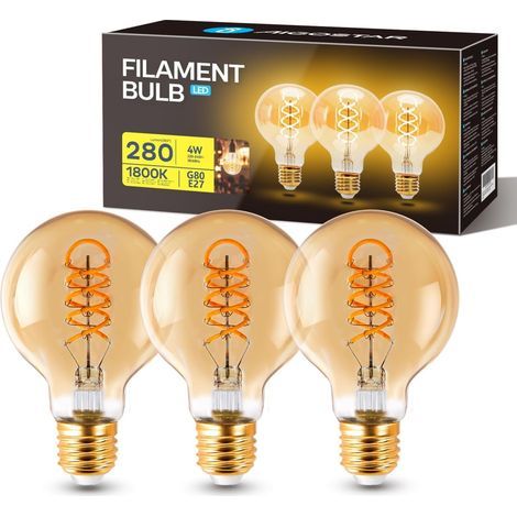 LED Bulbs E27, G80, Warm White 1800K, Amber Glass, Edison Filament, Decorative (1/5)
