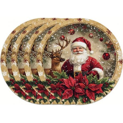 Sets de table de Noël ronds, décorés de bonhommes de neige, impression vinyle non imperméable - 37 x 37 cm (lot de 4) - 19