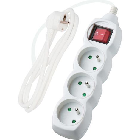 Cable alargador con interruptor, 3 enchufes, blanco, 3 m en línea (1/4)