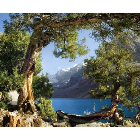 papier peint panoramique montagnes bleu, vert et beige - Sanders & Sanders (1/4)