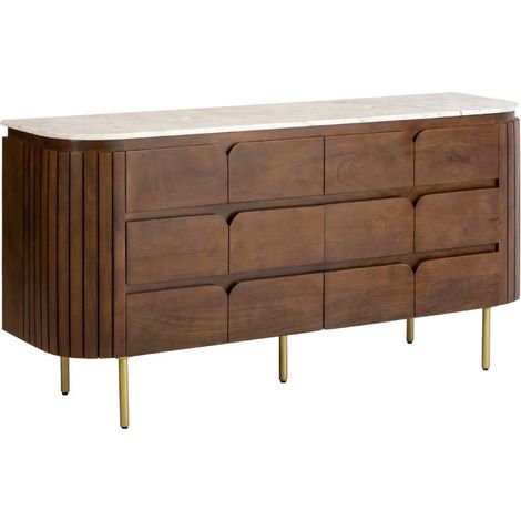 Made In Meubles – Meuble sous vasque simple 4 tiroirs en bois de manguier – Plateau en marbre Sienne – Dimensions 81x160x45cm – Finitions haut de gamme (1/5)