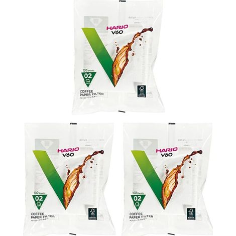 Filtres à café Hario V60 taille 01, trois paquets de 100 filtres en papier blanc, soit 300 filtres au total, 3x VCF-01-100W