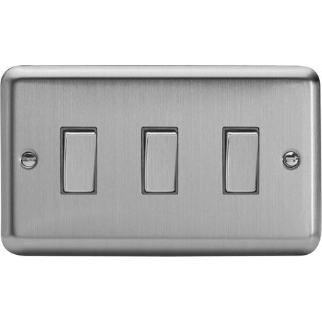 Varilight XS93D Rocker Switches 3 Gang Steel, Matt Chrome (1/2)