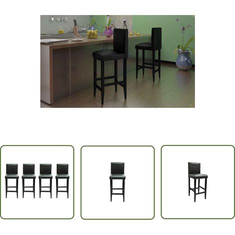 The Living Store Tabourets de bar lot de 4 noir similicuir - Tabouret De Bar - Tabourets De Bar - Chaise Haute - Meubles De Cuisine - Décoration Intérieure (1/5)