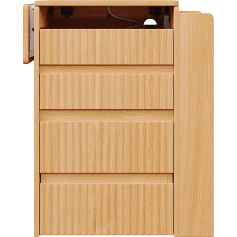 Tavolo da trucco con specchio LED pieghevole, 3 cassetti, prese USB e Type-C, naturale (1/5)