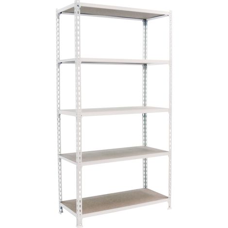 Estantería metálica sin tornillos SIMONCLICK de 5 estantes (200x120x50cm) BLANCO Y MADERA (1/5)
