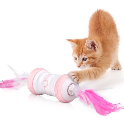 Jouet électrique interactif pour chats, recharge USB, jouet pour chats à rotation automatique, jouet lumineux à LED pour chats, jouet pour chats badminton rose (1/2)