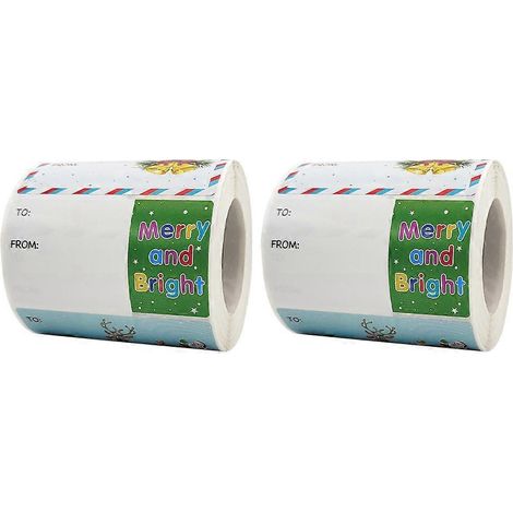 2 rouleaux d'étiquettes autocollantes de Noël à motif dessin animé-7.5x4cm (1/2)