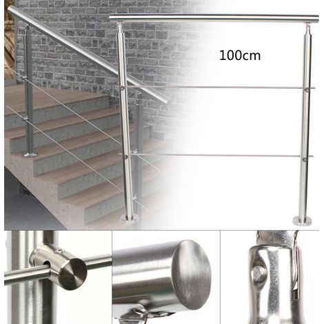 100cm Stainless Steel Handrail Outdoor Garden Steps Rail Grab Rail 2 Cross Bar (1/4)