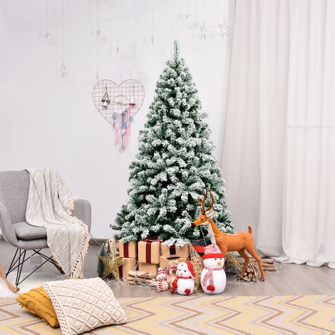 Sapin de Noël Artificiel 180 cm Sapin Enneigé avec 250 Lumières LED 928 Rameaux et Support Métallique Pliable (1/2)