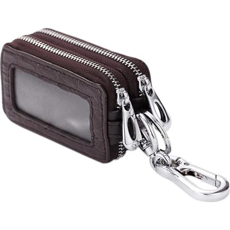 Porte-clés zippé en cuir fait à la main (café) (1/3)
