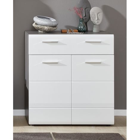Schuhschrank Diele LISBOA-19 in Weiß mit Sardegna Rauchsilber, B/H/T: ca. 80/87/35 cm (1/5)