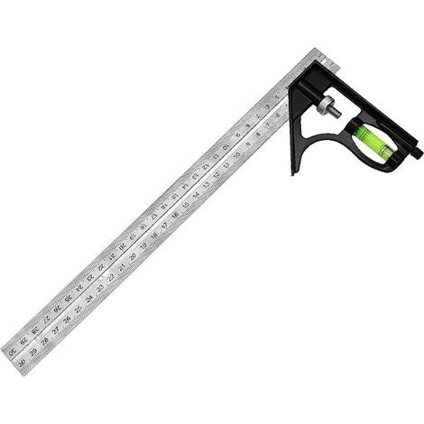 Multi-purpose angle ruler with 0-300 mm range - Horizontal and adjustable distance measurement - Carpenter's angle ruler - Metal frame - Square ruler for training and (1/5)