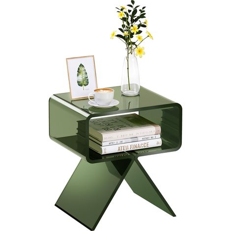 VEVOR Tavolino in Acrilico con Ripiano, Tavolo da Caffe per Soggiorno, Camera da Letto, Decorazione per la Casa, 30 x 39,1 x 43 cm, Moderno Tavolino da Divano Rettangolare in Acrilico, Verde (1/5)