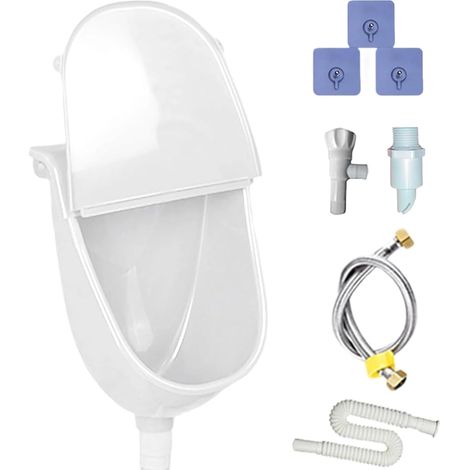 Urinario Plastic Urinario with Lid, Wall Mounted Urinario for Men, No Drilling for Home, Garage, Garden, Camping and Construction Site (White) (1/5)