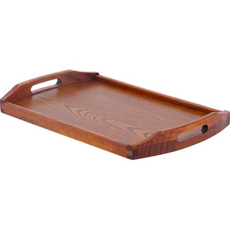 Rechteckiges Holztablett (45 x 27 x 4,5 cm), tragbar, mit Griff, für Tee, Desserts und Obst, für Zuhause und Hotel (1/5)